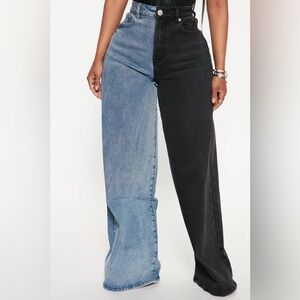 Gemini Two Tone Baggy Jeans - Blue/Black